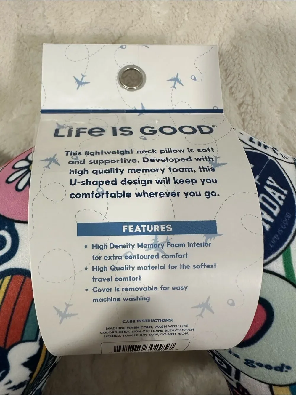 Life is Good Memory Foam Travel Soft Supportive Travel Stickers Neck Pillow